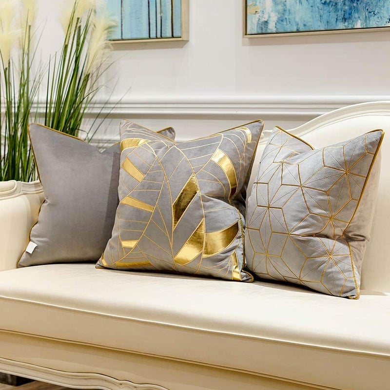 Avigers 20 x 20 Inches Grey Gold Plaid Cushion Case Luxury European Throw Pillow Cover Decorative Pillow for Couch Living Room Bedroom Car - Image 5